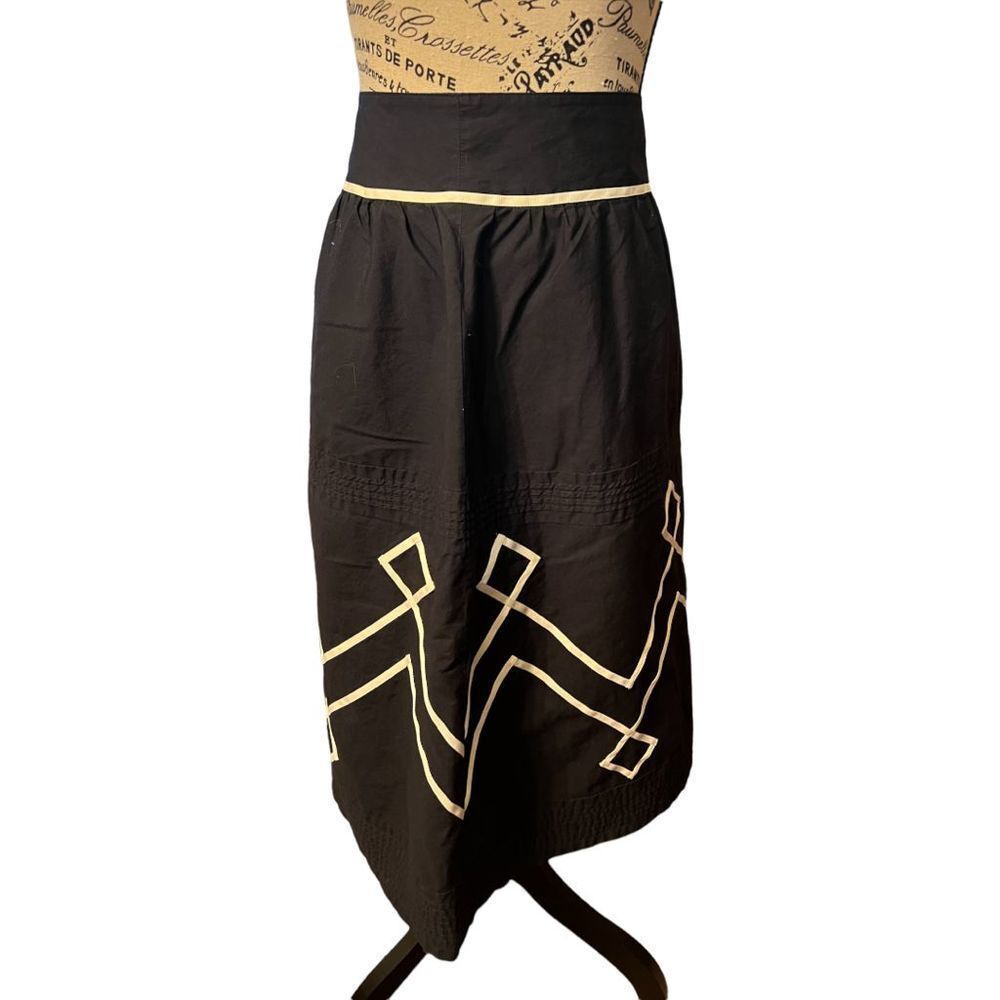 LOFT Black Midi Skirt with Cream Geometric Trim. Size 8